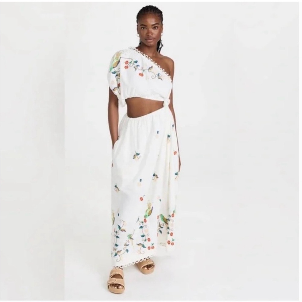 FARM Rio White One-Shoulder Pitanga Dress with Colorful Embroidery